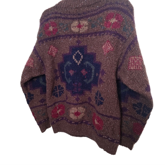 Outback Red Sweater Women Large Brown Purple Aztec Diamond Shawl Relaxed Wool - Picture 2 of 10